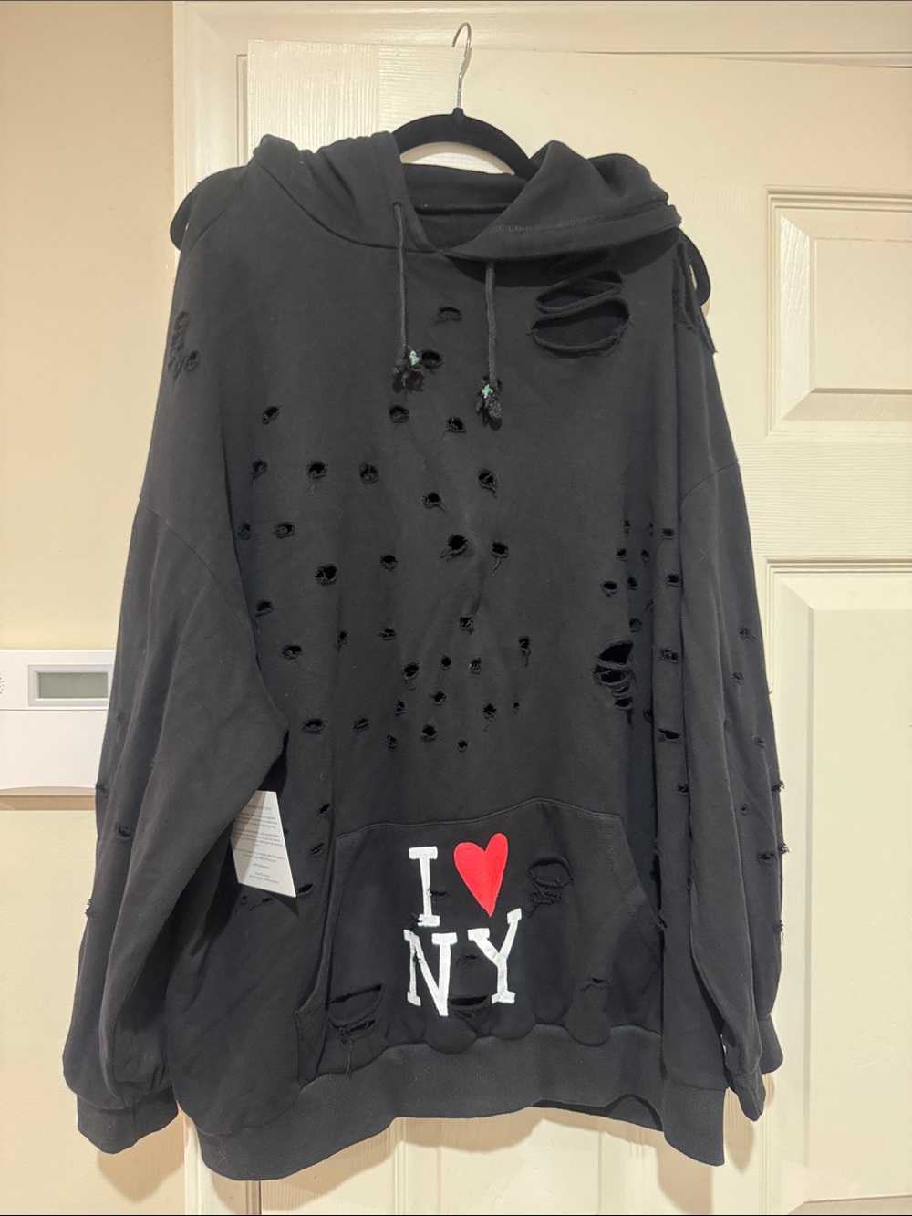 Wren + Glory/I ♥ NY Distressed/holes/Black Hoodie Sweatshirt/Quote on Back/NWT!!